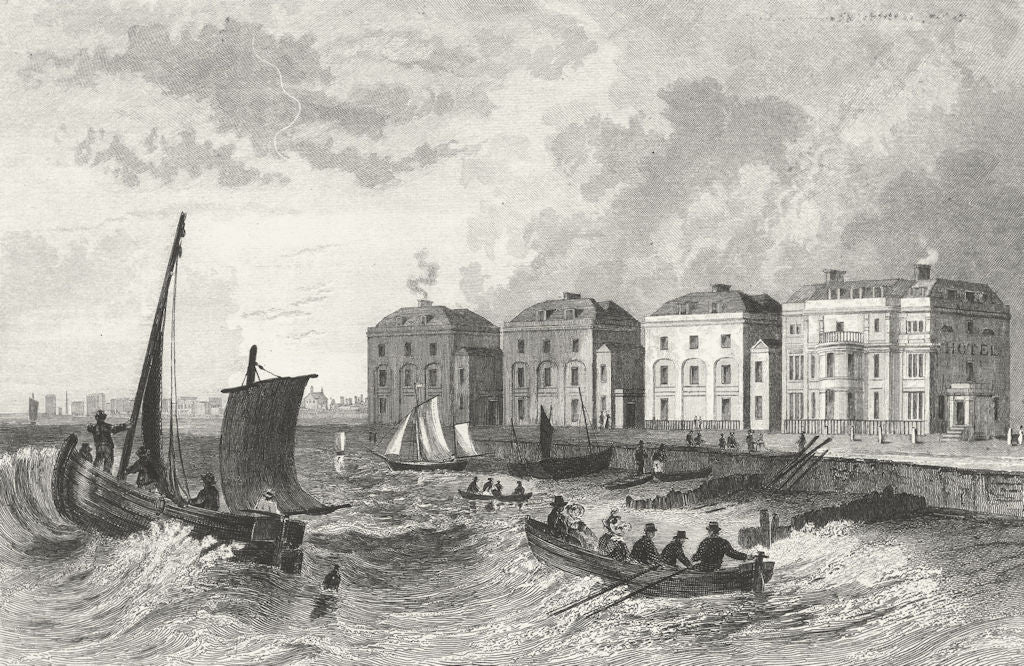 SUSSEX. Bognor. Bartlett in Rowing Boat 1835 old antique vintage print picture